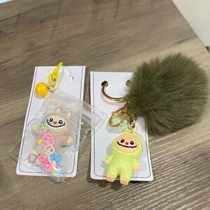 Cute labubus Keychain Set bundle - Green and Brown